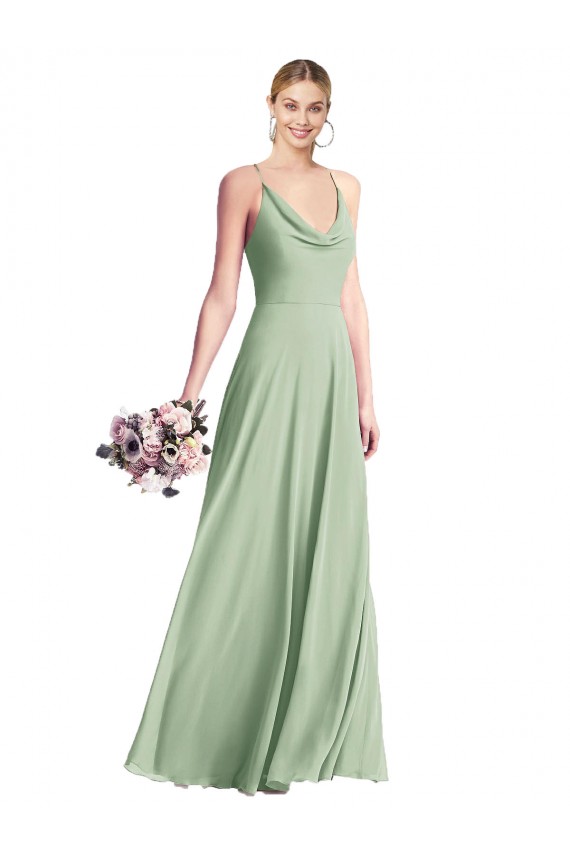 Long Sage Sleeveless A-Line Open Back Bridesmaid Dress / Evening Dress Leeds