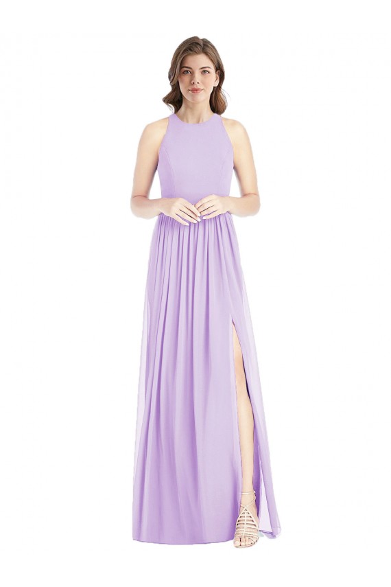 Long Lilac Sleeveless A-Line Front Slit Bridesmaid Dress Leeds