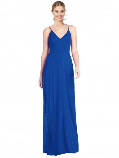Long Royal Blue Sleeveless A-Line Open Back Formal Dress / Bridesmaid Dress Leeds