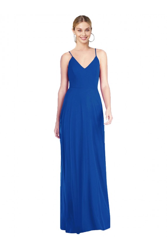 Long Royal Blue Sleeveless A-Line Open Back Formal Dress / Bridesmaid Dress Leeds