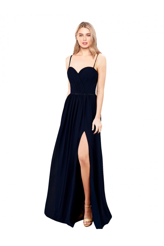 Long Dark Navy Sleeveless A-Line High Slit Formal Evening Gown / Bridesmaid Dress Leeds