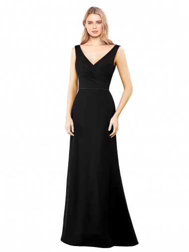 Long Black Sleeveless A-Line V-Back Soft Chiffon Prom Dress / Bridesmaid Dress Leeds