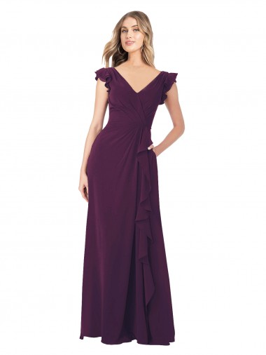 Long Grape Cap Sleeves A-Line Formal Dress / Bridesmaid Dress Leeds