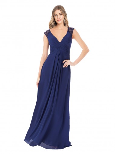 Long Sapphire Cap Sleeves A-Line Keyhole Back Bridesmaid Dress Leeds