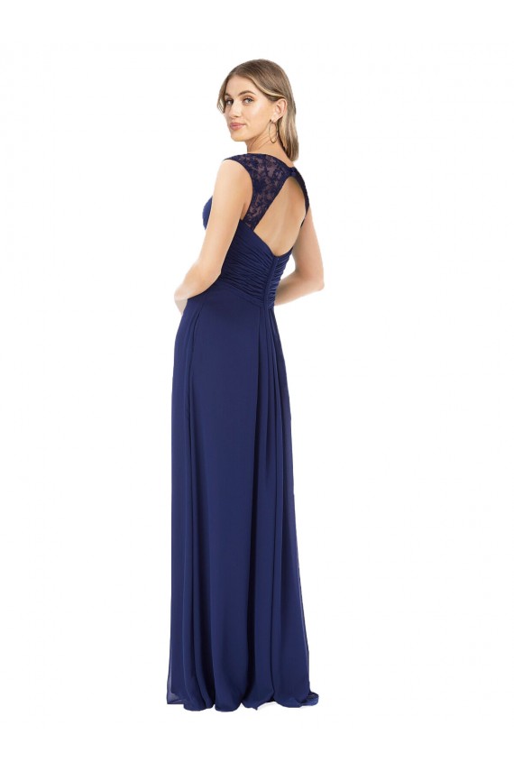 Long Sapphire Cap Sleeves A-Line Keyhole Back Bridesmaid Dress Leeds