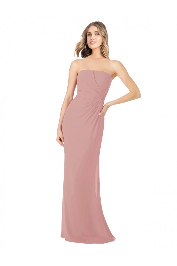 Long Dusty Pink Sleeveless Sheath Bridesmaid Dress Leeds