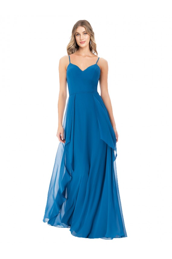 Long Peacock Blue Sleeveless A-Line Bridesmaid Dress Leeds