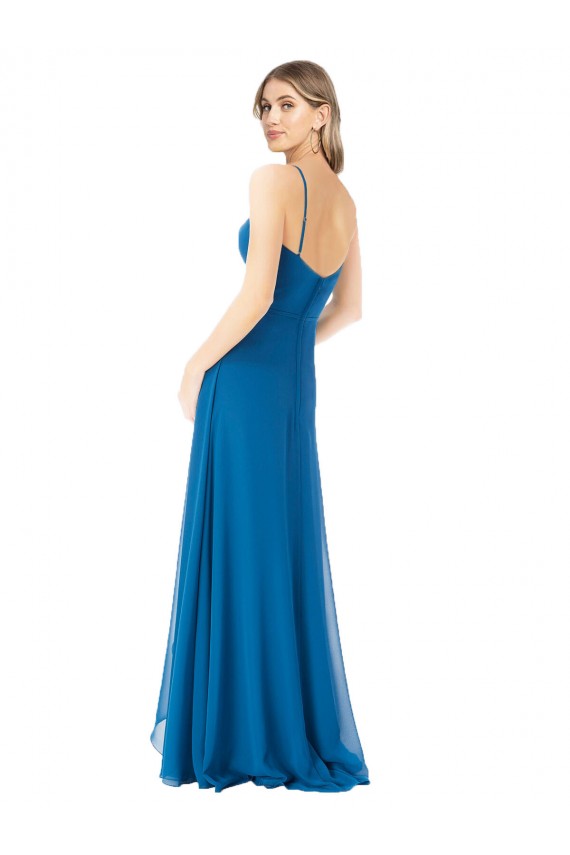 Long Peacock Blue Sleeveless A-Line Bridesmaid Dress Leeds