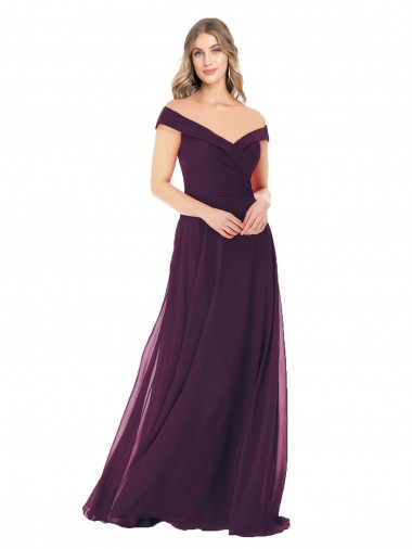 Long Grape Sleeveless A-Line Soft Chiffon Bridal Party Dress Leeds