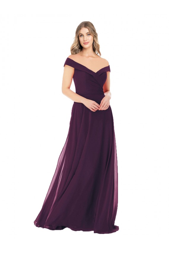 Long Grape Sleeveless A-Line Soft Chiffon Bridal Party Dress Leeds