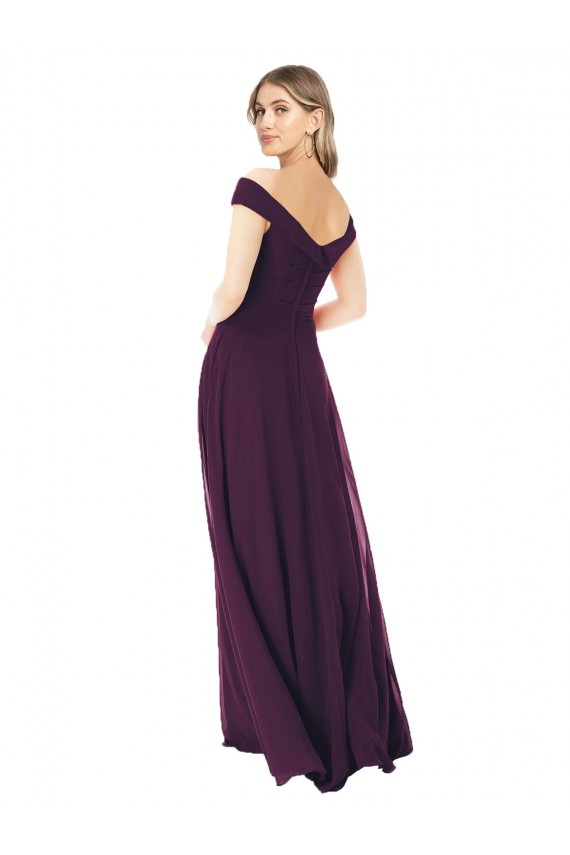 Long Grape Sleeveless A-Line Soft Chiffon Bridal Party Dress Leeds