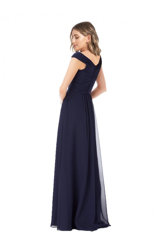 Long Dark Navy Sleeveless A-Line Soft Chiffon Evening Dress / Bridesmaid Dress Leeds