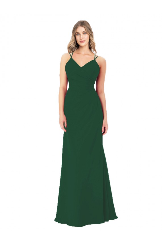 Long Dark Green Sleeveless A-Line Soft Chiffon Bridesmaid Dress Leeds
