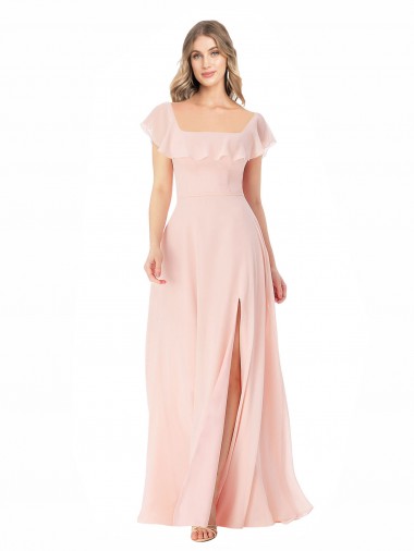 Long Pink Cap Sleeves A-Line Formal Dress / Bridesmaid Dress Leeds