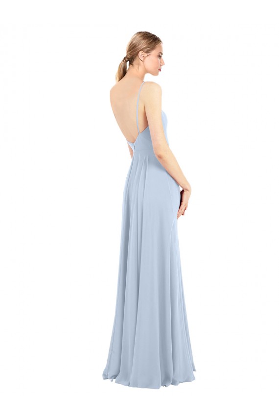 Long Light Sky Blue Sleeveless A-Line Low Back Bridesmaid Dress Leeds