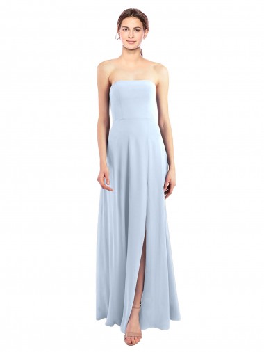Long Light Sky Blue Sleeveless A-Line Front Slit Bridesmaid Dress Leeds