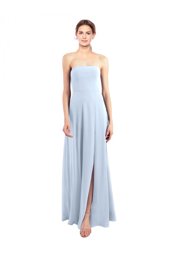 Long Light Sky Blue Sleeveless A-Line Front Slit Bridesmaid Dress Leeds