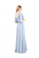 Long Light Sky Blue Flutter Sleeves A-Line V-Back Front Slit Bridesmaid Dress / Evening Dress Leeds