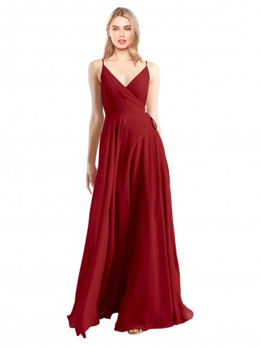 Long Red Sleeveless A-Line V-Back Bridesmaid Dress Leeds