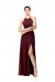 Long Burgundy Gold Sleeveless A-Line Open Back Bridesmaid Dress Leeds