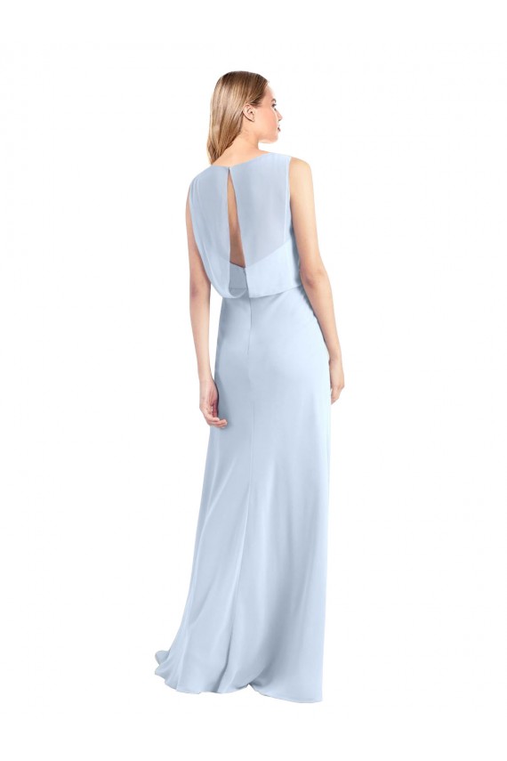 Long Light Sky Blue Sleeveless A-Line Keyhole Back Bridesmaid Dress / Evening Gowns Leeds