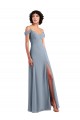Long Dusty Blue Sleeveless A-Line High Side Slit Formal Dress / Bridesmaid Dress Leeds