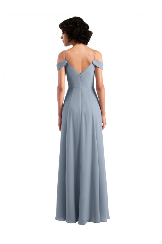Long Dusty Blue Sleeveless A-Line High Side Slit Formal Dress / Bridesmaid Dress Leeds
