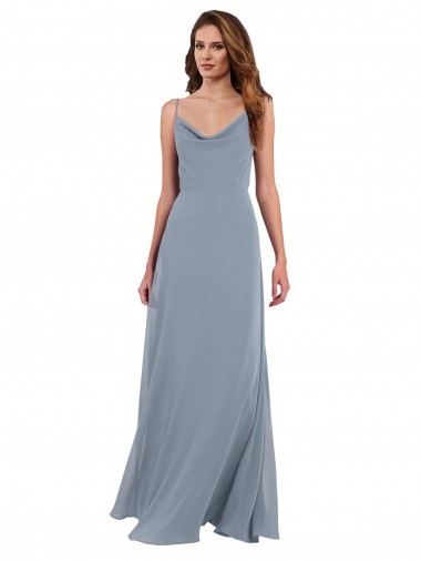 Long Dusty Blue Sleeveless A-Line V-Back Formal Dress / Bridesmaid Dress Leeds