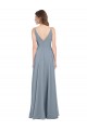 Long Dusty Blue Sleeveless A-Line V-Back Bridesmaid Dress / Evening Gowns Leeds