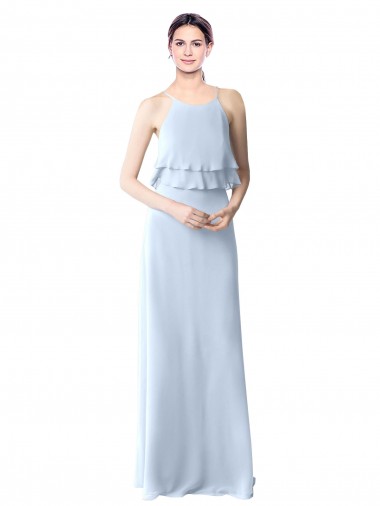 Long Light Sky Blue Sleeveless A-Line Bridesmaid Dresses Leeds