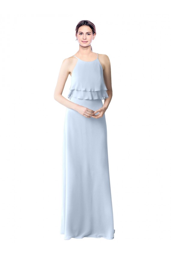 Long Light Sky Blue Sleeveless A-Line Bridesmaid Dresses Leeds