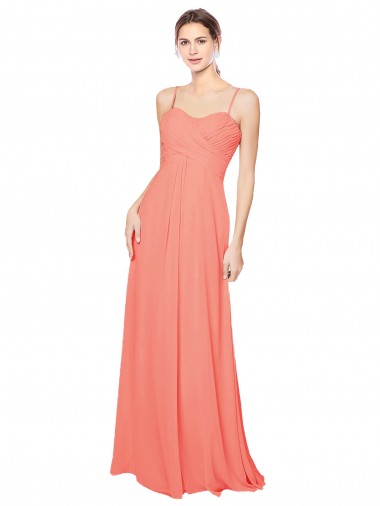 Long Coral Sleeveless A-Line Open Back Bridesmaid Dress Leeds
