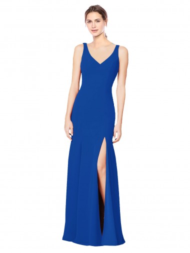 Long Royal Blue Sleeveless Sheath Low Back Bridesmaid Dress / Evening Dress Leeds