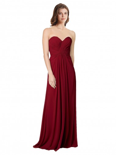 Long Floor Length Burgundy Sleeveless A-Line Open Back Bridesmaid Dress Leeds