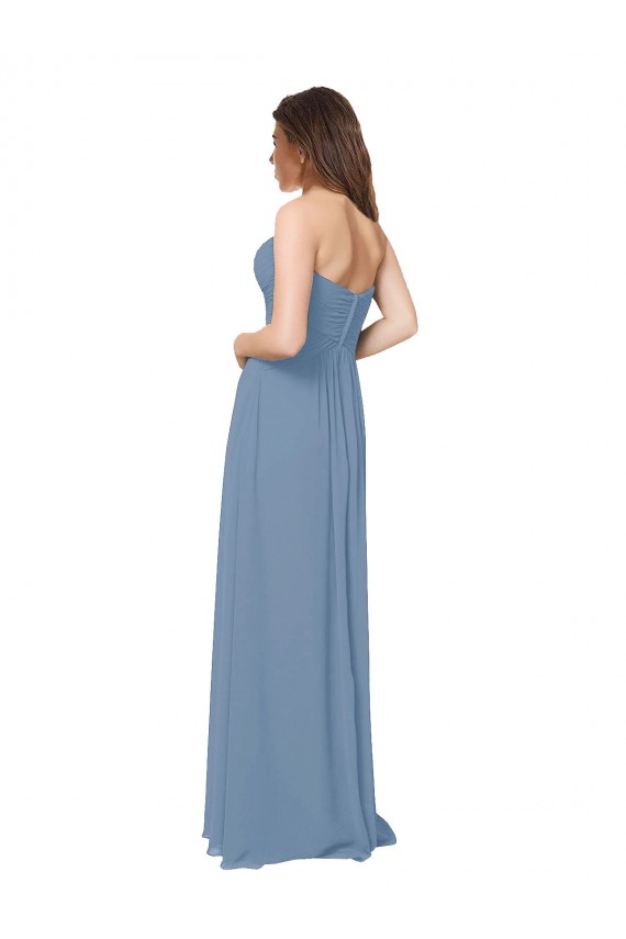 Long Dusty Blue Sleeveless A-Line Low Back Bridesmaid Dress / Evening Gowns Leeds