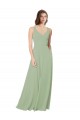 Long Smoke Green Sleeveless A-Line Open Back Formal Dress / Bridesmaid Dress Leeds