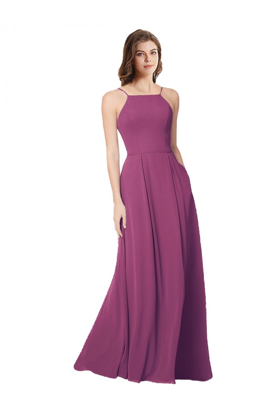 Long Wild Berry Sleeveless A-Line Open Back Bridesmaid Dress Leeds