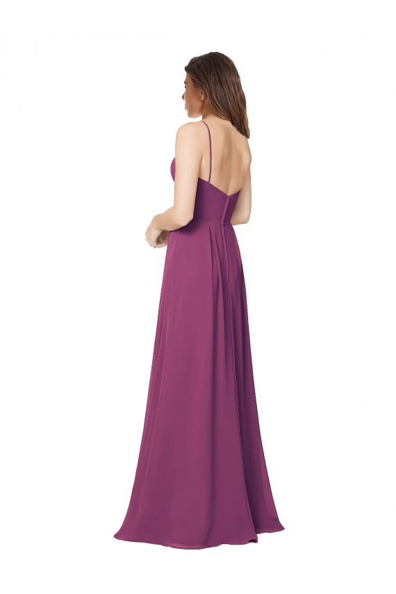 Long Wild Berry Sleeveless A-Line Open Back Bridesmaid Dress Leeds
