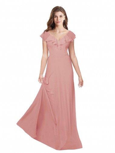 Long Bliss Pink Flutter Sleeves A-Line Open Back Bridesmaid Dress / Evening Dress Leeds