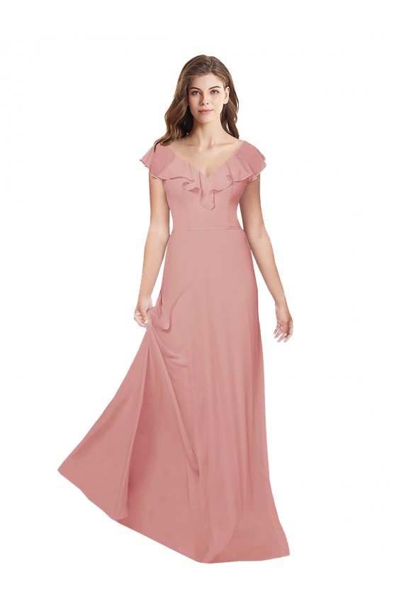 Long Bliss Pink Flutter Sleeves A-Line Open Back Bridesmaid Dress / Evening Dress Leeds