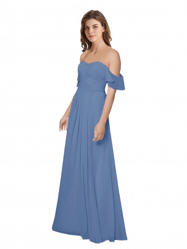 Long Windsor Blue Flutter Sleeves A-Line Open Back Bridesmaid Dress Leeds