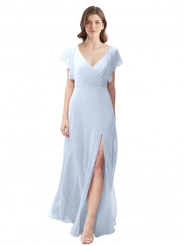Long Light Sky Blue Flutter Sleeves A-Line Open Back Bridesmaid Dress / Formal Dress Leeds