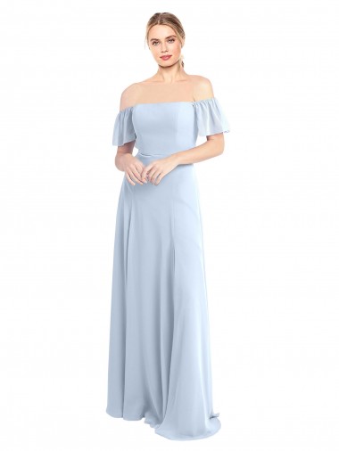 Long Light Sky Blue Flutter Sleeves A-Line V-Back Formal Dress / Bridesmaid Dress Leeds