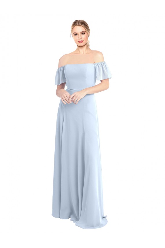 Long Light Sky Blue Flutter Sleeves A-Line V-Back Formal Dress / Bridesmaid Dress Leeds