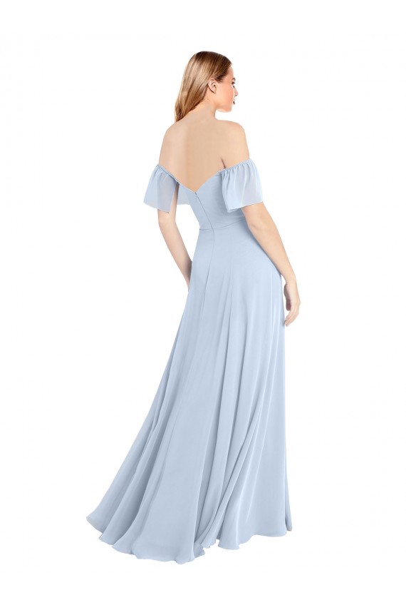 Long Light Sky Blue Flutter Sleeves A-Line V-Back Formal Dress / Bridesmaid Dress Leeds