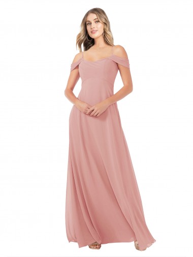 Long Bliss Pink Sleeveless A-Line Soft Chiffon Bridal Party Dress Leeds