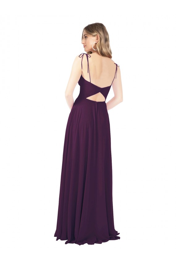 Long Grape Sleeveless A-Line Keyhole Back Front Slit Bridesmaid Dress Leeds