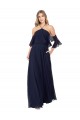 Long Dark Navy Flutter Sleeves A-Line Soft Chiffon Formal Dress / Bridesmaid Dress Leeds