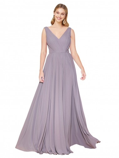 Long Dusty Rose Sleeveless A-Line V-Back Formal Evening Gown / Prom Dress / Bridesmaid Dress Leeds