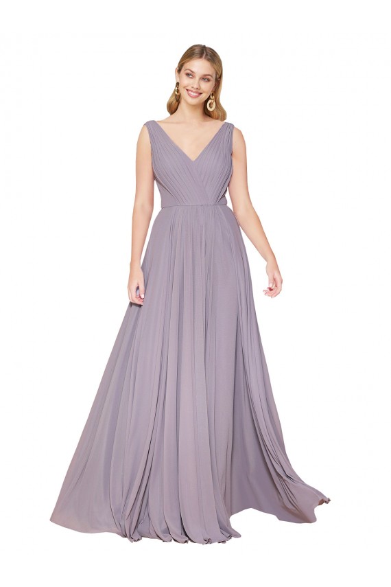 Long Dusty Rose Sleeveless A-Line V-Back Formal Evening Gown / Prom Dress / Bridesmaid Dress Leeds